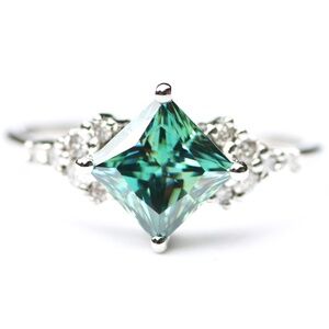 New Handmade Paraiba Moissanite Ring: 14k White Gold, Diamond Accent, Size 6
